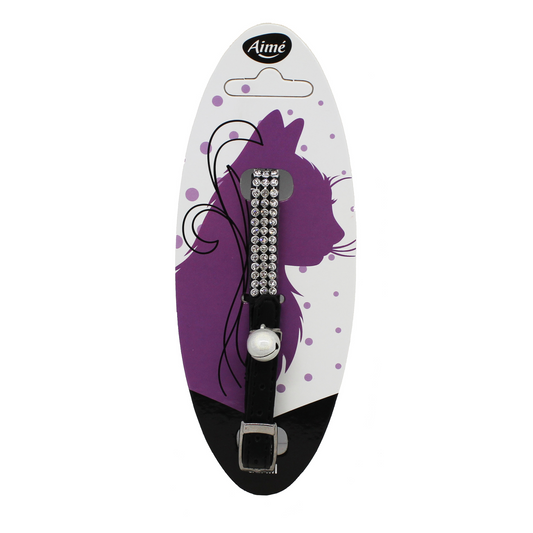 KATTHALSBAND SVART MED STRASS AIMÉ 20-32 cm